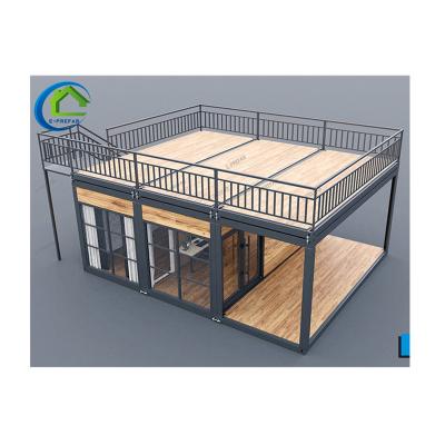 China Modern large terrace prefab house and modern livable container house with stairs for sale