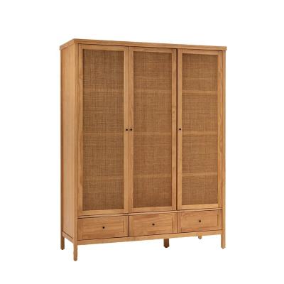 China Modular Rattan Rattan Cabinet Clothes Organizer Bedroom Cane Wardrobe Wardrobe Nordic Modern Large Wardrobe Storage With 3 Doors for sale