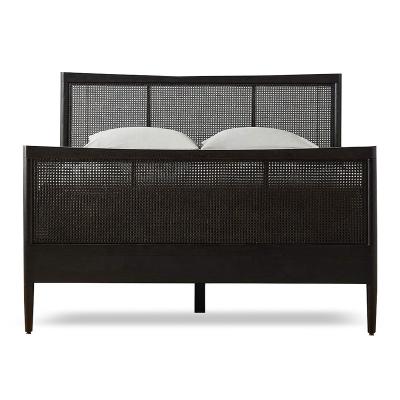 China Modern Chic Modern Solid Wood King Queen Bed Frame Cane Bed Rattan Bed Frame With Headboard for sale