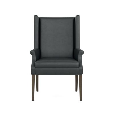 China Gray Armrest Light Fabric Large Mid Century Modern Dining Chair Upholstered With High Back Wing for sale