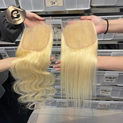 China Wholesale Good Quality Straight No Shedding Bodywave 613 Honey Blonde Transparent 5x5 Lace Weft Hair Weft Closure for sale