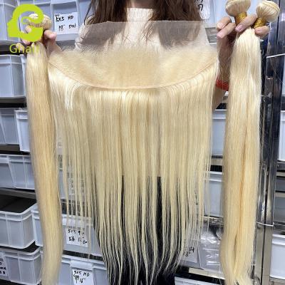 China No Sheer Weft Wholesale Honey Blonde HD Virgin Human Hair Sheer Lace Straight 613 Bundles With Headband for sale