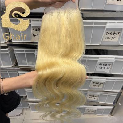 China NO Shedding.no Tangle.soft.shiny Wholesale Price 5x5 Lace Closure Virgin Hair 613# Brazilian Hair Lace Closure Transparent Body Wave for sale