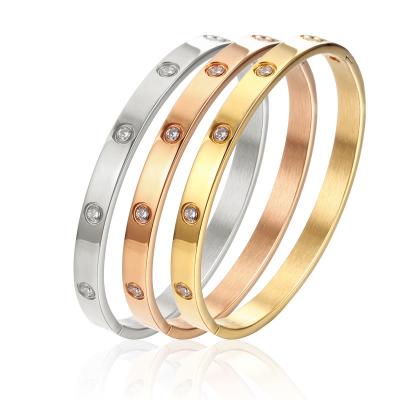 China Fashion Lead Free 316L Stainless Steel Titanium Jewelry Diamond Bangles Bracelets For Women for sale