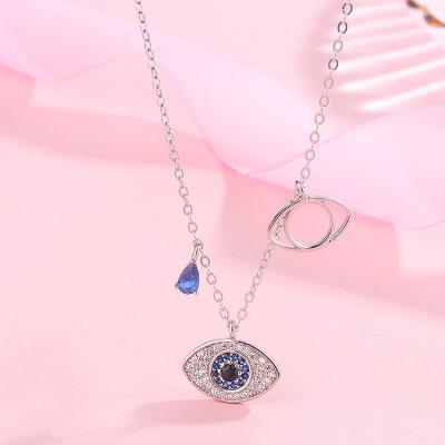 China Nickel Free Design CZ S925 Sterling Silver Hot Selling Hollow Blue Devil Eyes Necklace for sale