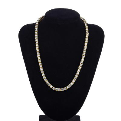 China FASHIONABLE Hip Hop American Cuban Silver Tennis Gold Necklace Trend Style Rhinestone 5mm Chain Necklace for sale