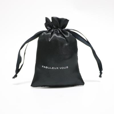 China Luxury Eco-Friendly Satin Gift Bag Black Satin Drawstring Bag Eco Friendly Pouch for sale