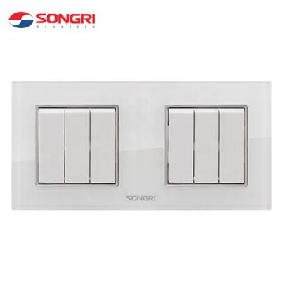 China European Standard Electrical Duplex 6 Gang 1 PC ABS Songri White Way Wall Lamp Switch for sale