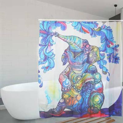 China Modern Fashion Unique Luxury Custom 3D Painted Cartoon Elephant Waterproof Polyester Shower Curtain for sale