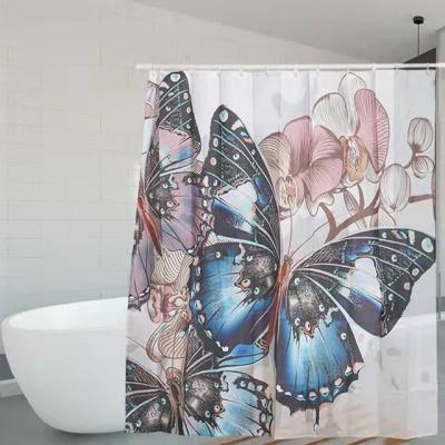 China Wholesale Custom Modern Polyester 3d Fabric Butterfly Digital Printing Shower Curtain for sale