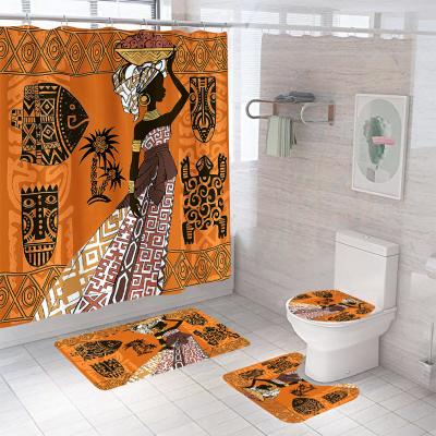 China 2021 new fashion modern wholesale waterproof custom 3d shower curtain sets with covers 4 pieces for sale