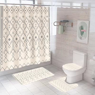 China Modern Wholesale Unique Custom 3D Printing Bathroom Cover Polyester Shower Curtain Sets for sale