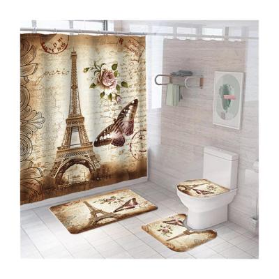 China Sustainable 3d Customer Printing Shower Curtain Bathroom Sets Shower Curtain Set 4 Pcs for sale