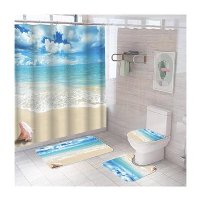 China 3D Printing Sustainable Beach Rideau De Douche Bathroom Shower Curtains And Covers Set 4 Pcs Bathroom Shower Set Curta for sale