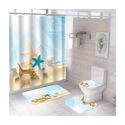 China Beach Starfish 3D Printing Rideau De Douche Bathroom Shower Curtains And Covers Set Sustainable Bathroom Set 4 Pcs S for sale