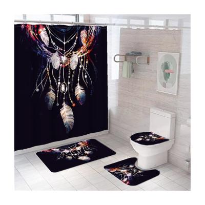 China Sustainable African Feather Waterproof Bath Cover And Shower Curtain Set 4 Pcs Luxury For Bathroom for sale