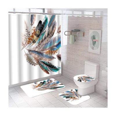 China Amazon Feather 3D Printing Rideau De Douche Bathroom Shower Curtains And Covers Set Sustainable Bathroom Set 4 Pcs S for sale