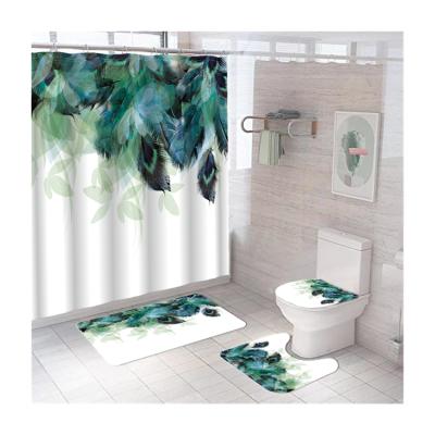 China Amazon Sun 3D Printing Rideau De Douche Bathroom Shower Curtains And Covers Set Sustainable Bathroom Set 4 Pcs S for sale