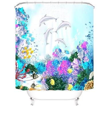 China Sustainable Wholesale Ocean 3D Digital Printing Home Use Polyester Shower Curtain for sale