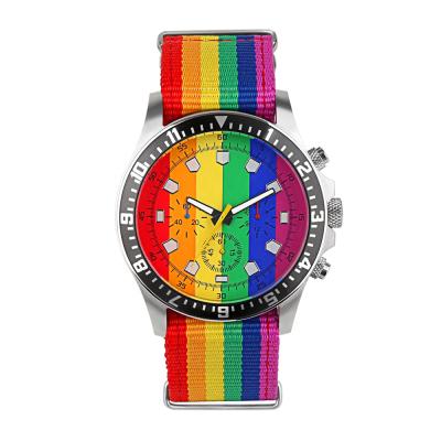 China Stainless Steel Band 44mm Auto Date Rainbow Nylon Watch Case Fashion Students Watch for sale