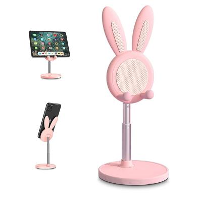 China Adjustable Cute Telescopic Rabbit Metal Tablet Cell Phone Holder Foldable Desk Cell Phone And Tablet Stand Holder for sale