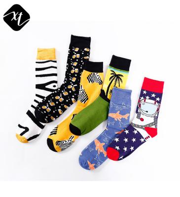 China Anti-slip Custom Design Colorful Pattern Cotton Socks Custom Logo Mens Socks for sale