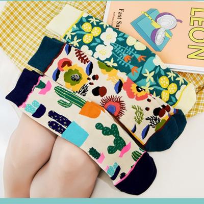 China Factory Cactus Graffiti Cotton Breathable Socks Personalized Fashion Colorful Funny Happy Socks For Women for sale