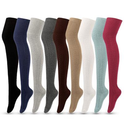 China Hot Selling QUICK DRY Over The Knee High Winter Solid Cotton Women Stockings Non-slip Thigh Tube Knitting Socks for sale