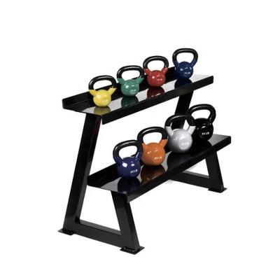 China Factory Competition Double 2 Rows Commercial Wholesale Gym Equipment Multifunctional Steel Kettlebell Dumbbell Rack for sale