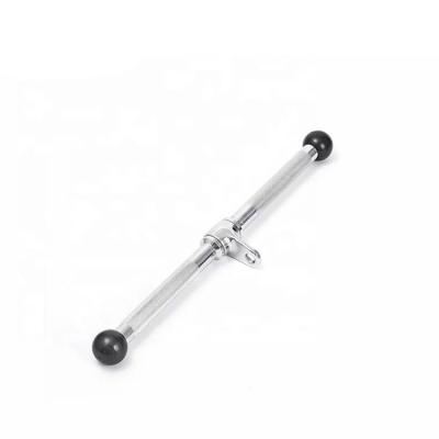 China Rubber Gym Equipment Fitness Accessories Chromed Tricep Straight Lat Rotation Bar With Ball Grips for sale