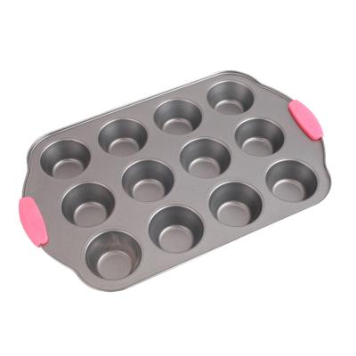 China BK-D5039 Viable Non-Stick 12 Cup Muffin Pan/Cupcake Pan, 12 Cavity Brownie Baking Pan with Silicone Handle for sale