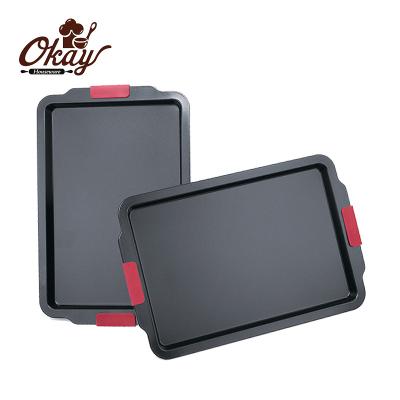 China Sustainable Non-Stick BK-D6034 Baking Sheets With Silicone Handles 2 Packs Premium Bakeware Small/Medium/Large Pans Of Cake Sheets for sale