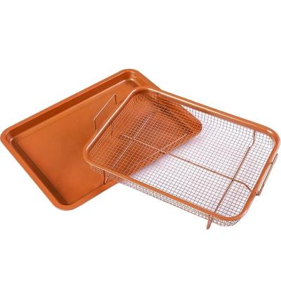 China Sustainable OK 2-Piece Set Pan Rectangle Copper Crisper Tray Deluxe Air Bake Fry In Your Oven BK-D6075 for sale