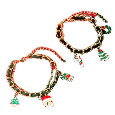 China Santa Claus Christmas Tree Elk Bracelets Unisex Dripping Oil Bracelet Alloy New Fashion Alloy Christmas Tree Elk Bracelets Charm Bead Bracelet for sale