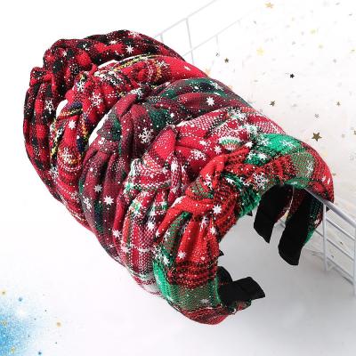 China Fashion Korean Fabric Christmas Cloth Headband High Quality Handmade Knotting Headbands Fashion Party Christmas Snowflake Headband for sale