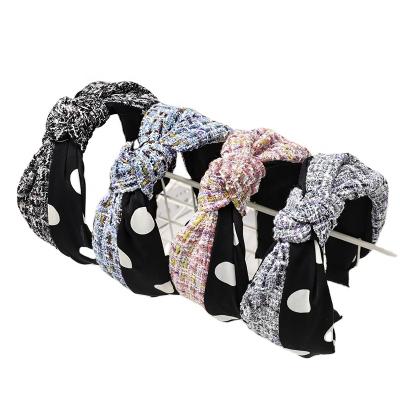 China Wholesale Cloth Hair Accessories Autumn Winter Plaid Cloth Art Headband Charm Color Wave Point Female Headbands for sale