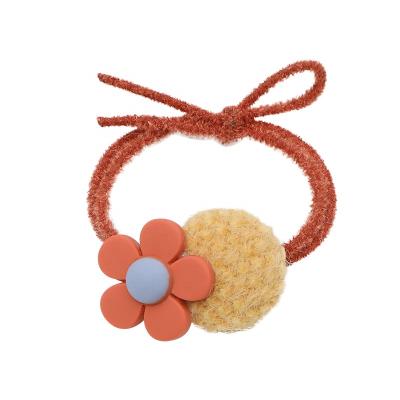 China Winter Fashion Sale Flower Hair Rings Plush Flower Hair Ties Hot Korean Colorful Elastic Hair Bands Elastic Hair Bands for sale