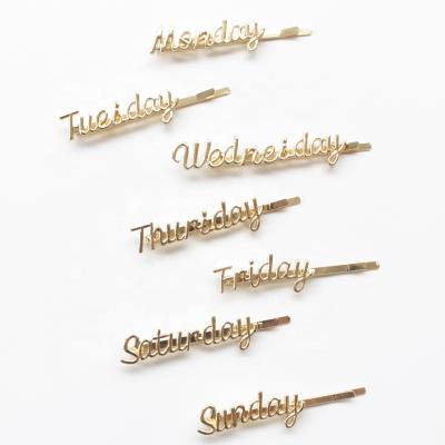 China Monogram One Week Hair Clip Soft Alloy Letter All Week Hairpins Metal Hair Accessories Wholesale Monogram One Week Hair Clip Soft Alloy Letter All Week Hairpins week hair for sale