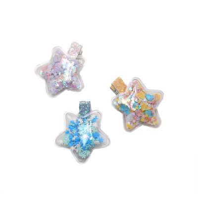 China Hairpins For Girl Kids PVC Star Quicksand Quicksand Hair Clip Cartoon Heart Wholesale Cute Sequins Edge Hairpins For Girl for sale