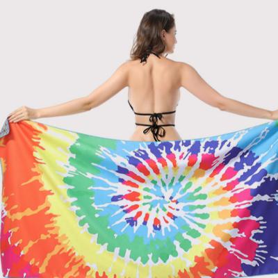 China Disposable Tassel Striped Velvet Beach Towel Rainbow Tie Dye Round Oversized Round Beach Towel for sale