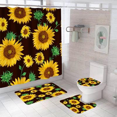 China Fashion Designer Bathroom Set Curtain Shower And Bath Sunflower Shower Curtain Sustainable Shower Curtain Sets Sets for sale