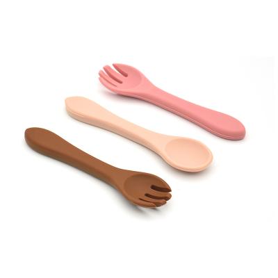 China Baby Feeding Tableware Set Soft Solid BHD Silicone BPA Free Eco-Friendly Non-Toxic Baby Feeding Spoon Fork Set for sale