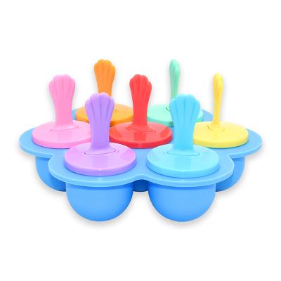 China Viable BPA Free Colorful Silicone Ice Cream Mold Mini 7 Cavity Ice Pop Molds Baby Food Grade DIY Kids Popsicle Molds for sale