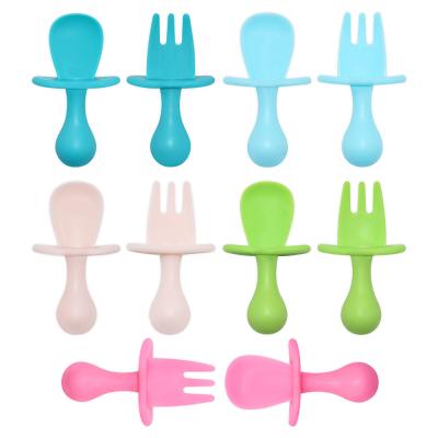 China BPA Free BHD Baby Early Stage Toddler Eco-Friendly Utensils Set Baby Training Spoon Fork Plastic Feeding Set for sale