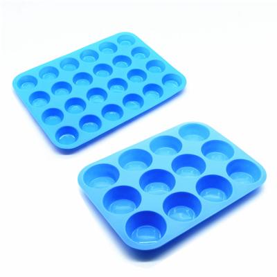 China Viable BHD BPA Free Easy Release Non Stick 12 and 24 Cup Cupcake Mold Tray Silicone Muffin Cake Baking Pans for sale