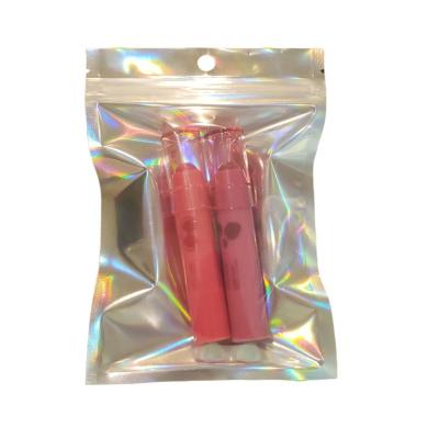 China Recyclable Wholesale Heat Seal Pouches Transparent Holographic Cosmetic Packaging Bag for sale