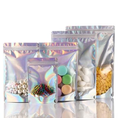 China Recyclable Custom Aluminum Foil Zipper Plastic Holographic Bag With Clear Window for sale