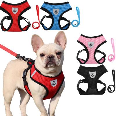 China Durable Breathable Mesh Dog Harness Puppy Chest And Back Reflective Pet Leash Dog Rope for sale