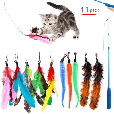 China 11 Pack Pet Cat Feather Toy Cat Puzzle Viable Interactive Magic Wand for sale