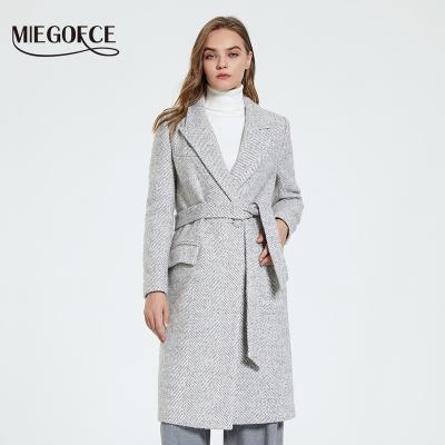 China MIEGOFCE Anti-Wrinkle Wool Blend Coat Overcoat Women Wool Coat Herringbone 2021 Autumn Winter Ladies Simple Business Long Outwear for sale